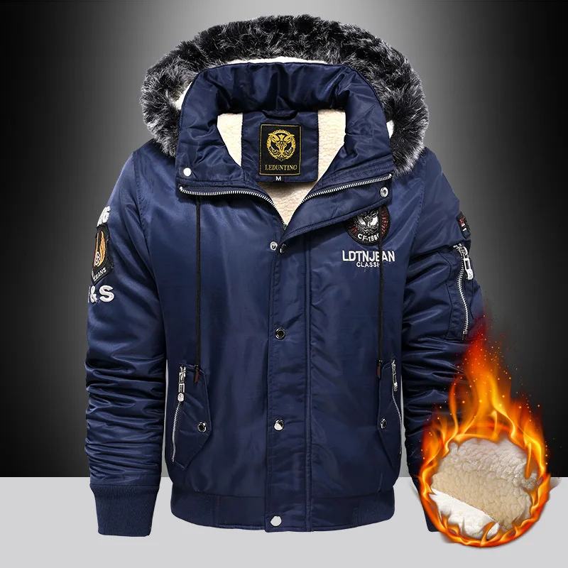 Fur Collar Jacket Coat Winter New Mens Warm Hooded Jacket for Men Fleece Lined Jackets Coats Chaquetas Hombre Fashion Casual Top
