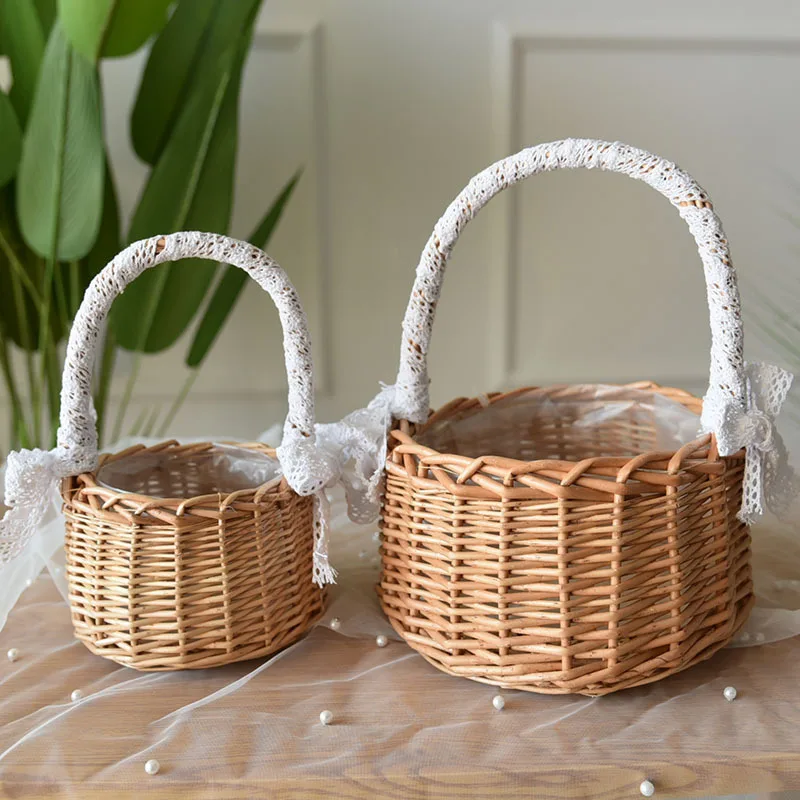 

Handmade Natural Rattan Woven Flower Hand Basket Home Kitchen Garden Vegetable Storage Container Planter Holder Wedding Party