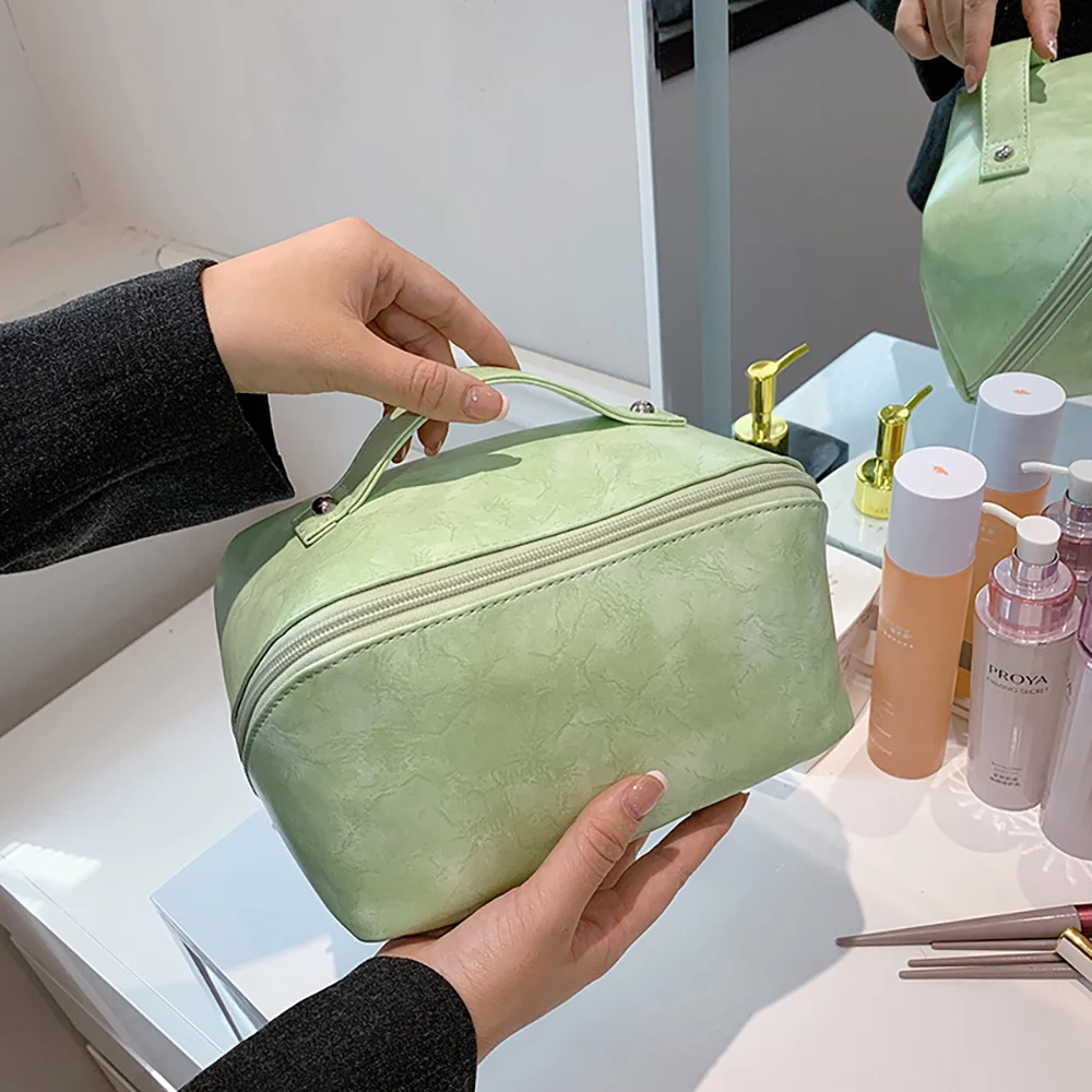 

PU Leather Cosmetic Bag for Women Travel Make Up Pouch Large-capacity Wash Toiletry Organizer Purse Makeup Bag Storage Handbags