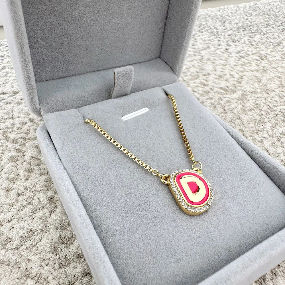 Custom Single Letter Necklace Enamel Colored Letters Necklace Inlaid Zircon Necklace For Women Gift