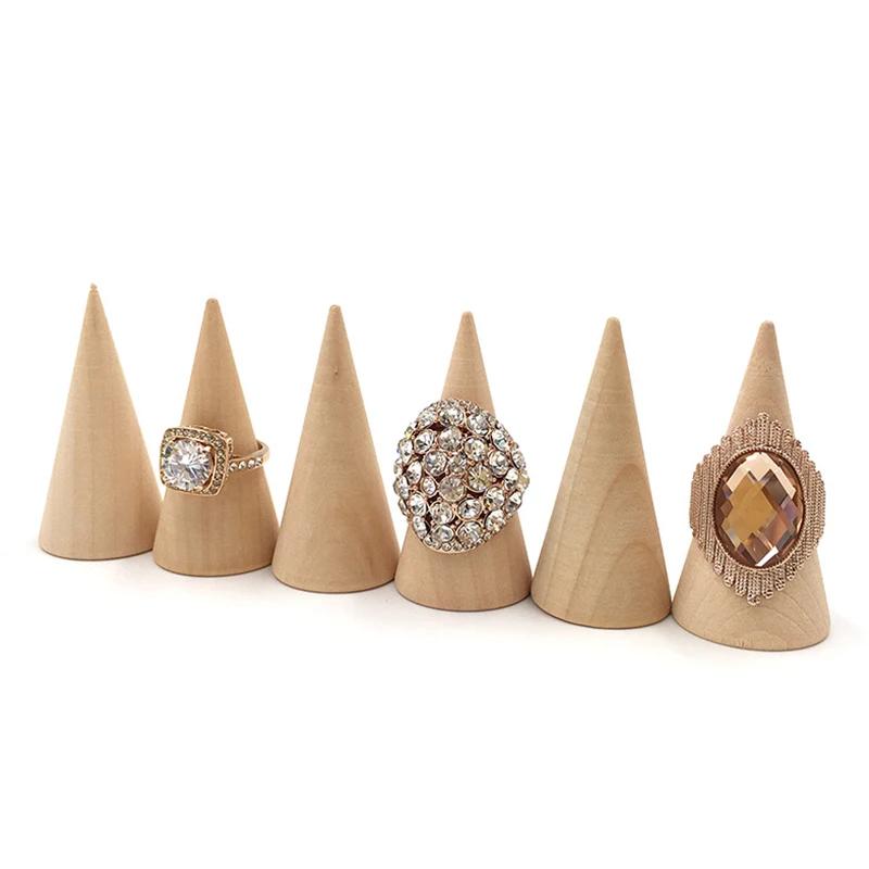 

5Pcs Solid Wooden Cone Ring Organizer Creative Ring Holder Jewelry Display Holder Jewelry Exhibition Storage Tool Supplies