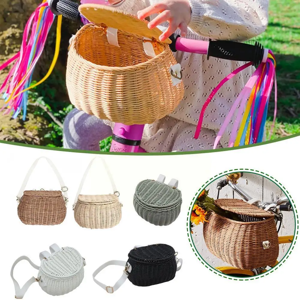

1pc Back Basket Children Bicycle Basket Handmade Rattan Basket Accessories Basket Bag Storage Bicycle Kid's Backpack S7X8