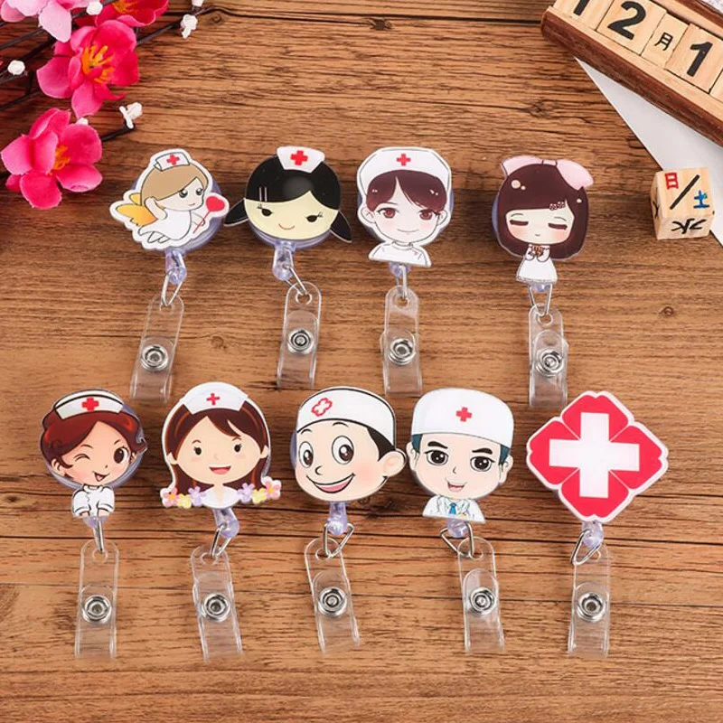 Retractable ID Name Badge Holder Cartoon Nurse Doctor Student Exihibiton Name Card Badge Clip Office Supplies Brooches images - 6