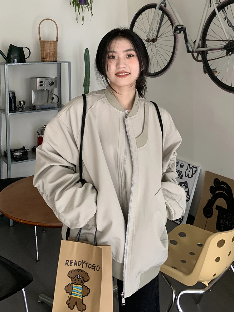 

2023 Bomber Jackets Women Streetwear Baseball Uniform Oversized Coat Jackets Cotton Embroidery Coats Loose Outwear Winter