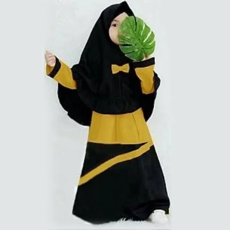 Muslim Children Girls 2 Pieces Prayer Dress Hijab Abaya Ramadan Sets Arab Kids Jilbab Headscarf Long Robe Islamic Kaftan Gown