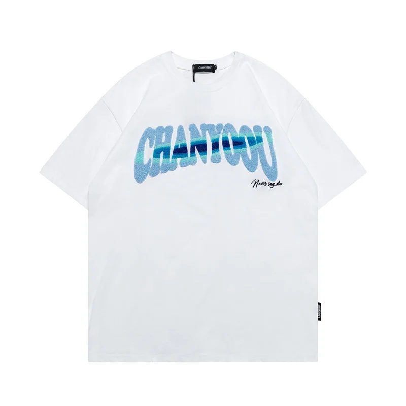 

Модная мужская футболка в стиле хип-хоп с коротким рукавом, хлопковая модная Уличная Повседневная футболка с Вышивкой Букв