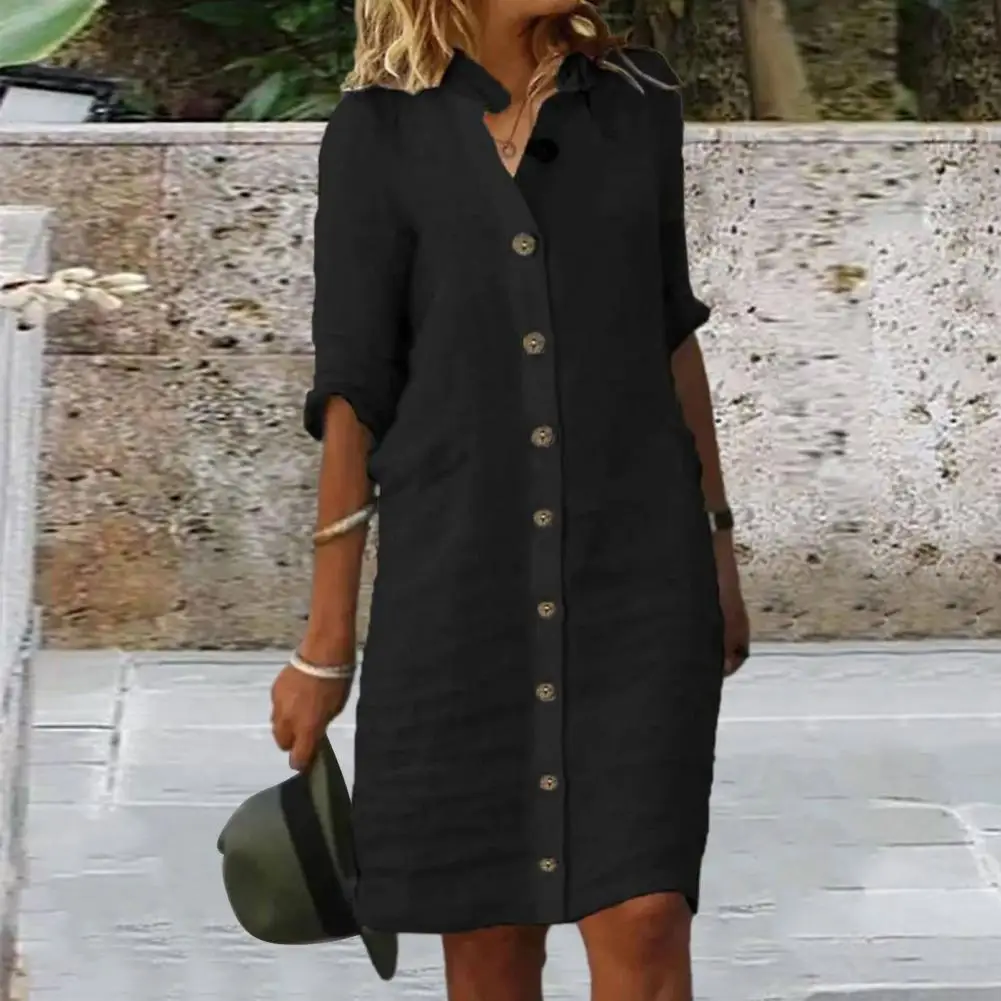 

Платье-миди женское однобортное с длинным рукавом, мягкое дышащее однобортное платье-миди, с рукавом до локтя, весна