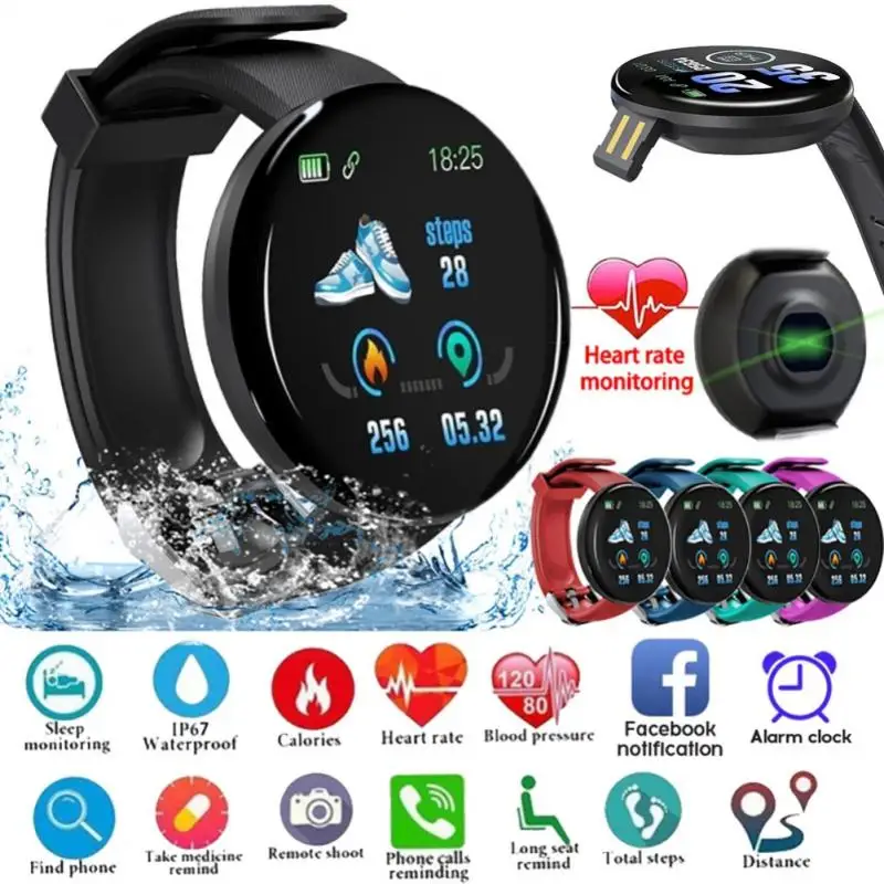 

D18S Smart Watch Round Blood Pressure Heart Rate Monitor Men Fitness Tracker SmartWatch Android IOS Women Fashion Electron Clock