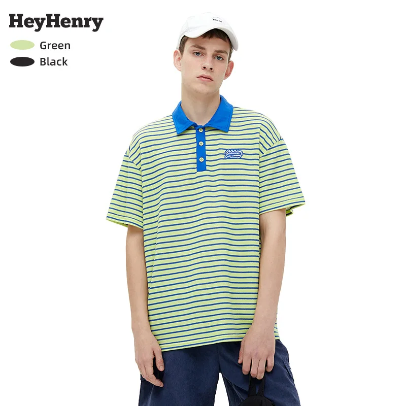 

Contrast Lapel Stripe College Fashion Half Sleeve Men's Casual Loose Short Sleeve Niche Design