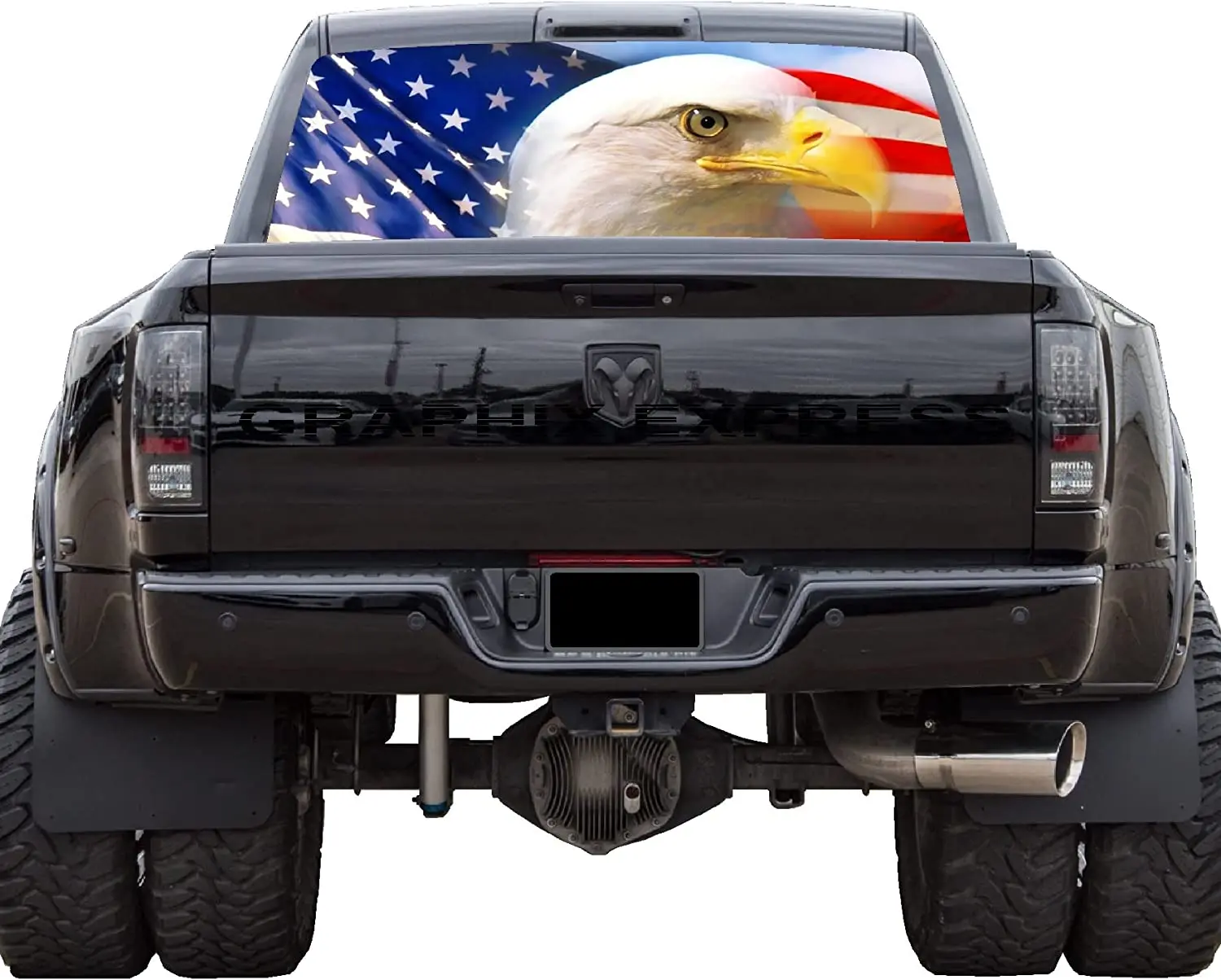 

GRAPHIX EXPRESS Truck Back Window Graphics - Bald Eagle American Flag Decal (P172) - USA Flag with Eagle - Universal See Through