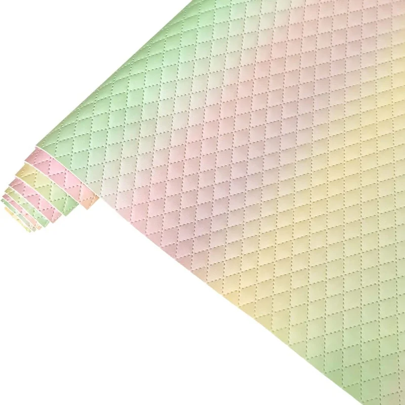 Embosse Embroidery Plaid Pattern Synthetic PU Leather Gradie
