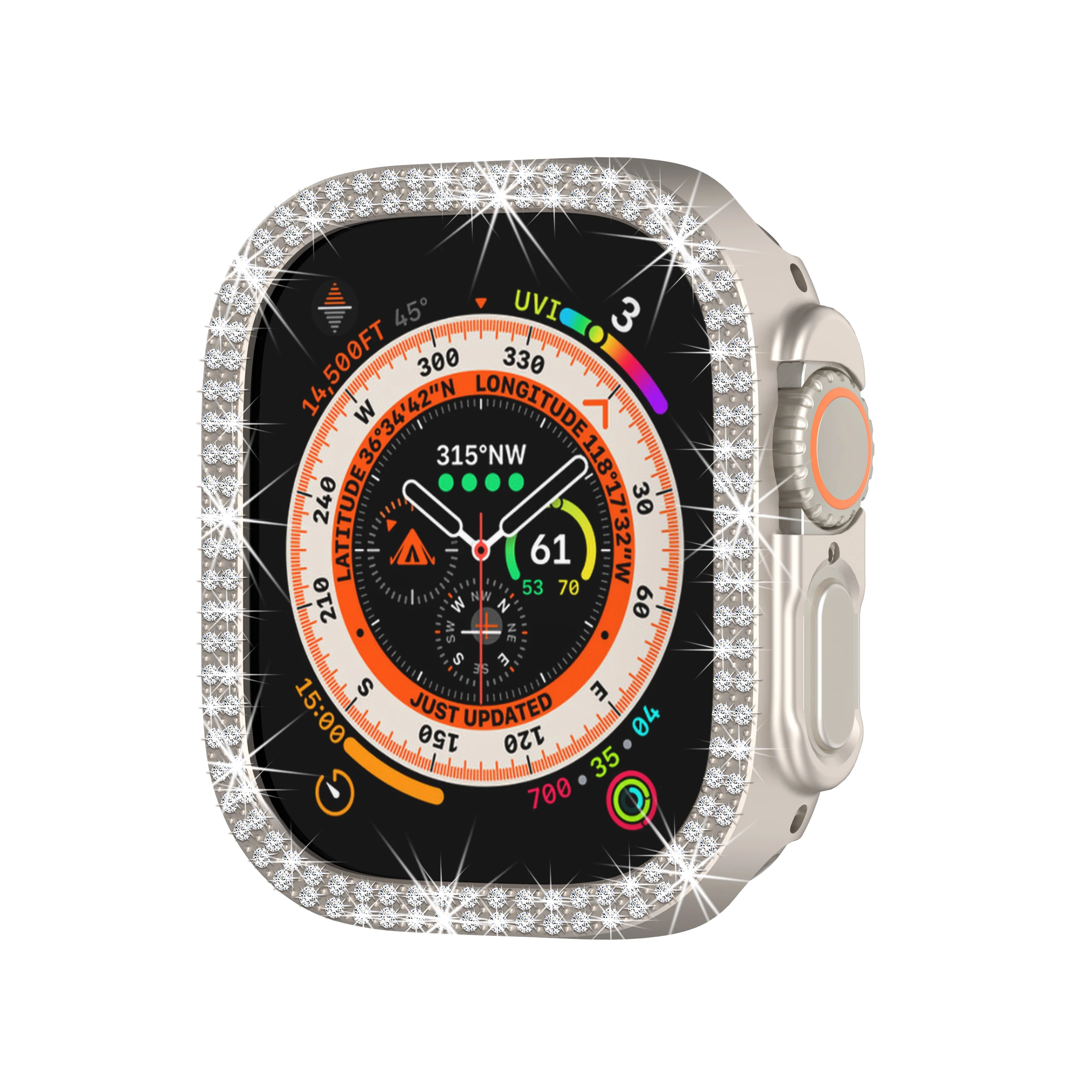Suitable for Apple Watch 8th Representative Case, ultra double row diamond 49mm44mm embedded diamond hollow case protector