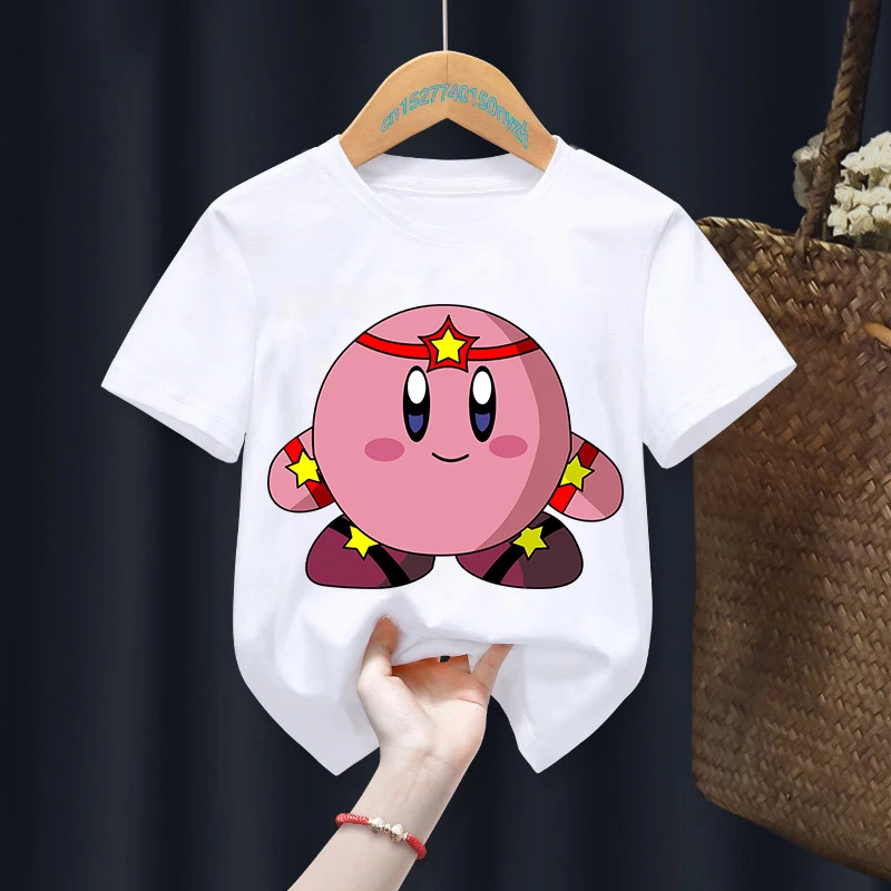 

Kirby Tshirt 2022 Summer T-Shirt Anime Kawaii Cartoons Game Children Casual Clothes Fashion Tee Shirts Short Sleeve Kid Girl Boy