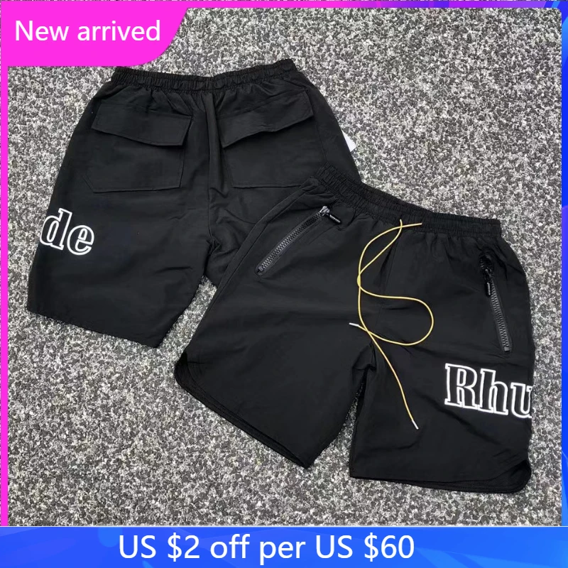 

Rhude Shorts Men's 22 Pills Zipper Drawstring Mesh Lining Casual Pants 3M Reflective Lettering Boxing Sports Shorts