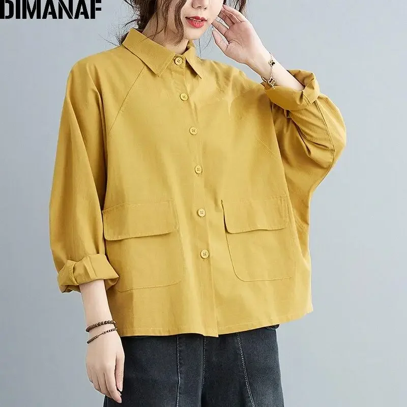Женская Повседневная рубашка DIMANAF винтажный Топ оверсайз с длинным рукавом и