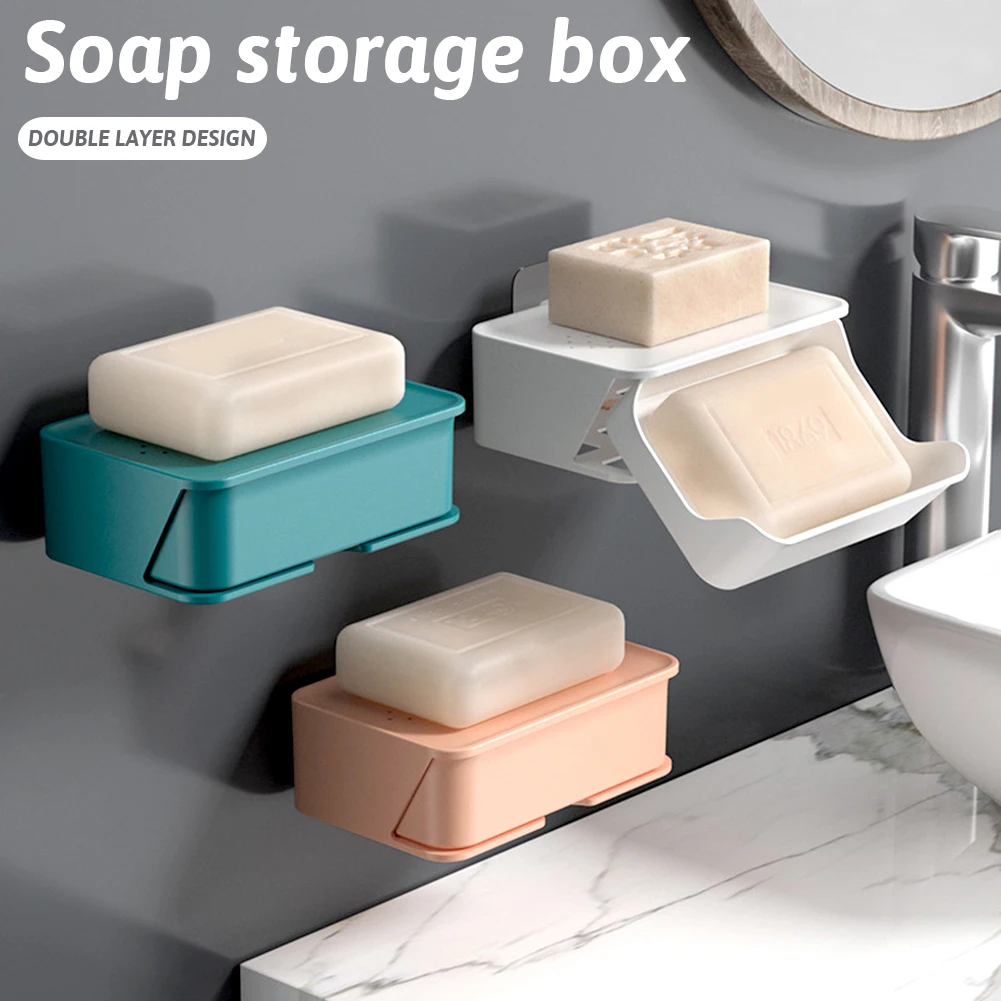 

Wall Mounted Bathroom Soap Box Punch-Free Drawer Type Drain Soap Storage Box Soap Dish Organizer Bathroom Accessories Sets صابون