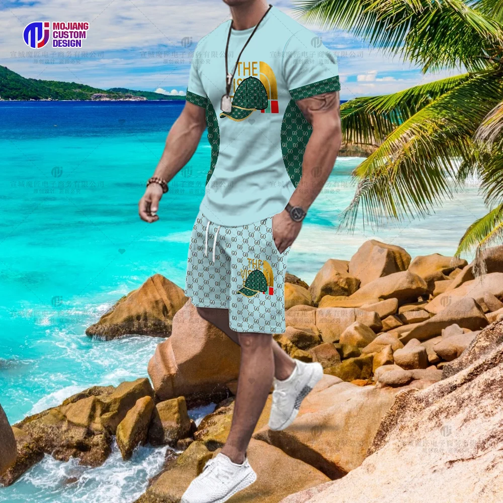 Men's Summer Short-Sleeved T-Shirt Casual Suit Trend Tide Brand Fashion Cap Letter Graphics 2023 New Shorts Set