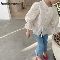 freely move 2022 autumn new girls cotton ruffle floral embroidery blouse breathable childrens long sleeved bottoming shirts