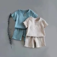 boys girls summer outfits clothes baby muslin cotton short sleeves shirt shorts suits children toppants sets 2pcs 0 8t