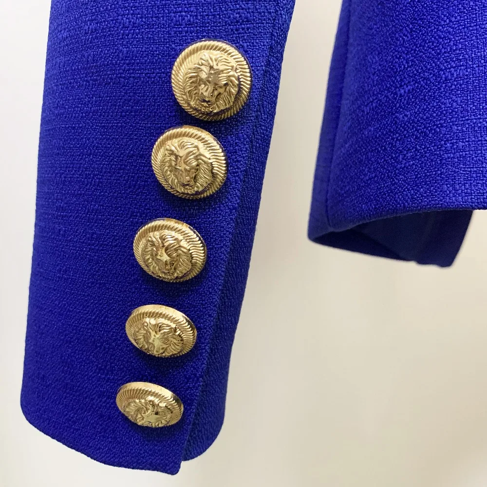 HIGH QUALITY Newest 2023 Classic Designer Jacket Women's Silver Lion Buttons Double Breasted Slim Fit Textured Blazer