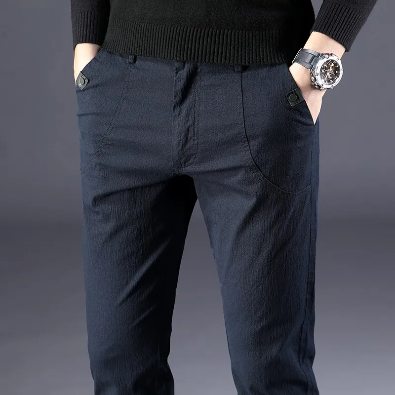 

Брюки мужские из 2022 хлопка и 98% спандекса, повседневные зауженные брюки из мягкой льняной ткани, брендовая одежда, весна-лето 2%