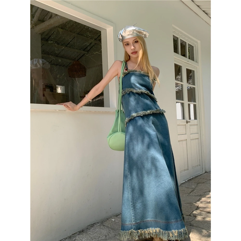 

2023 Women's Dress Sleeveless Sexy Trendy Dress Ladies Brand Blue Elegant Slim Dress Lady Cheap Casual Summer Long Dresses INS