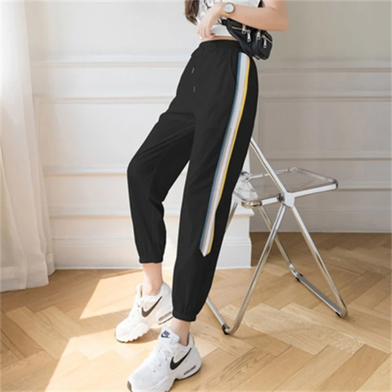 

Women Thin Ice Silk Casual Fashion Pants 2021 Female Cool Transparent Trousers College Girls Sport Pants Oversized Sweatpants