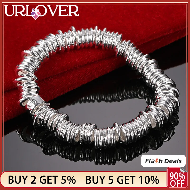

URLOVER 925 Stamp Silver Color Round Circle Chain Bracelets For Woman Men Wedding Party Banquet Fashion Jewelry Birthday Gift