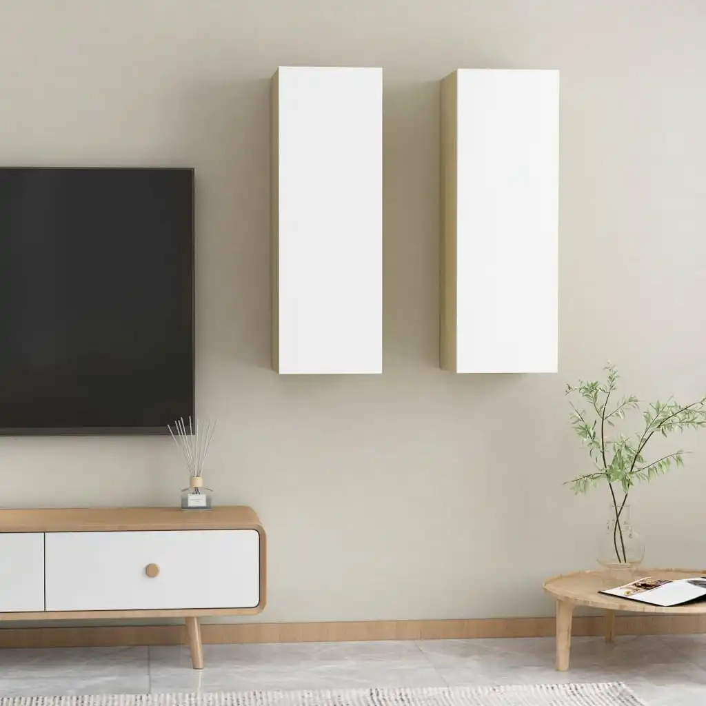 

Furniture TV 2 pcs White and oak sonoma 30,5x30x90 cm chipboard