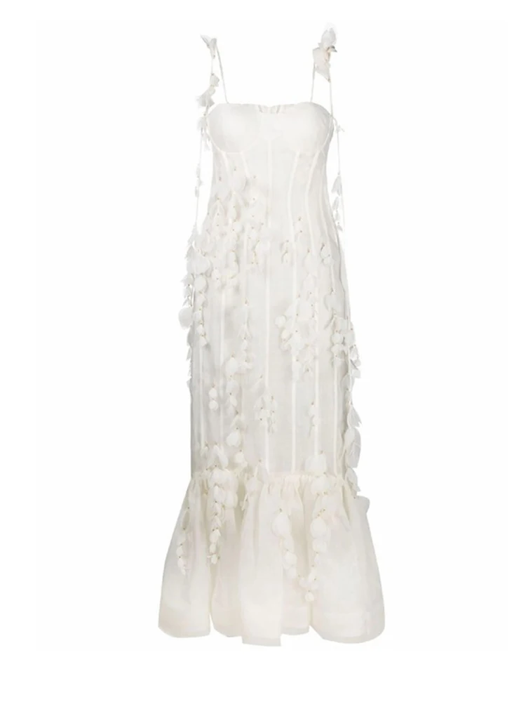

Party Dresses White Pretty Elegant Mermaid Prom Spaghetti Strap Sleeveless 3D Appliques Women Cocktail Night Gowns Custom Made