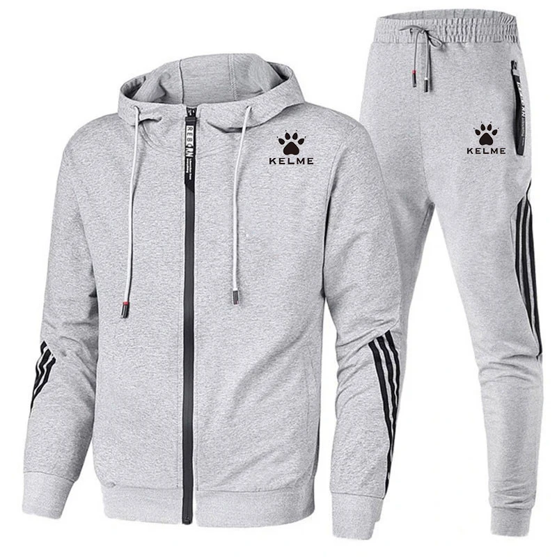 2023 Brand KELME Men's Cool Zipper Hoodie Set+2 pieces of High Quality Casual Sports Pants Fashion Sports Men's M-XXXL