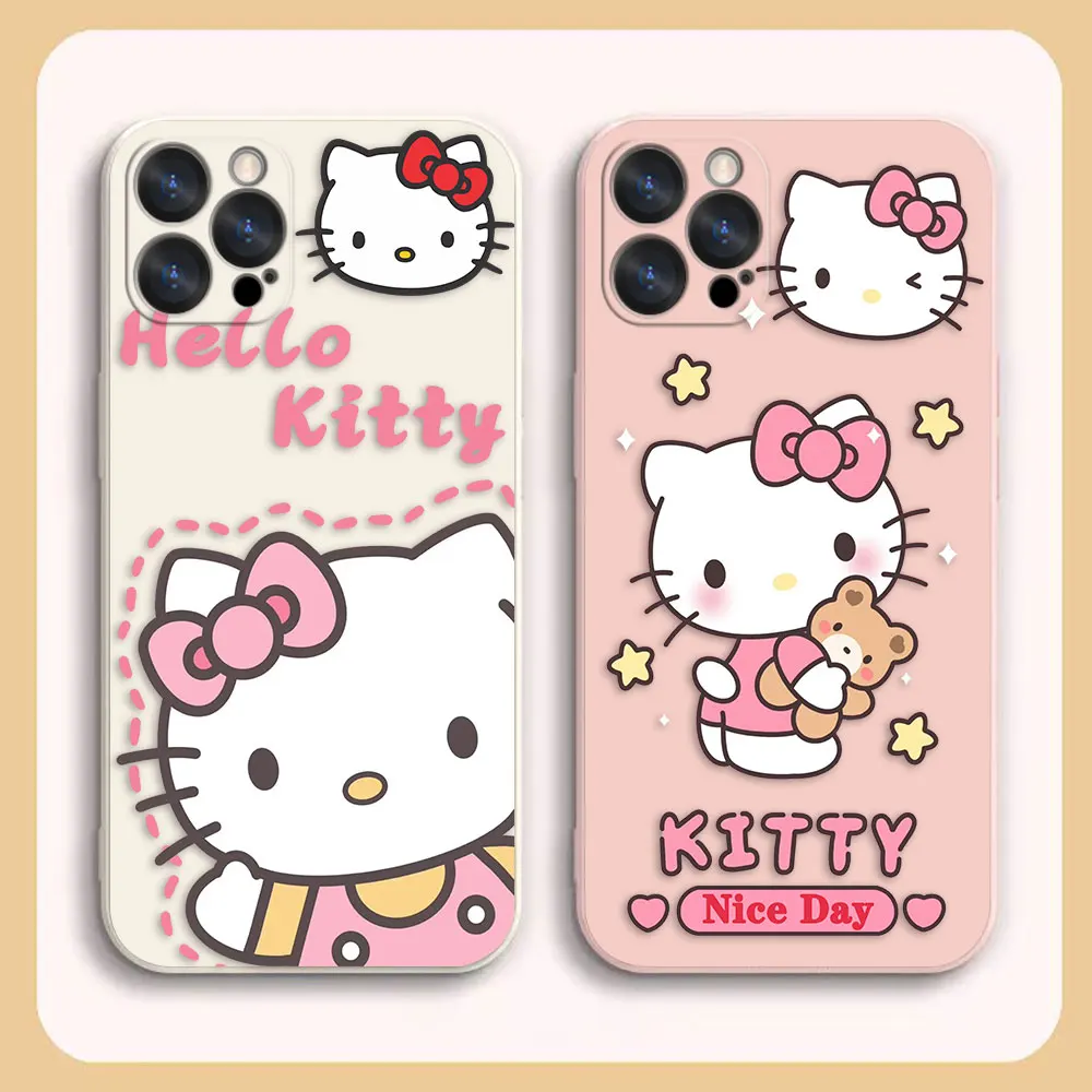 

Phone Case For Apple iPhone 14 13 12 11 Pro XS Max Mini X XR SE 7 8 6 6S Plus Case Funda Cqoue Shell Capa Pink Hello K-Kitty Cat