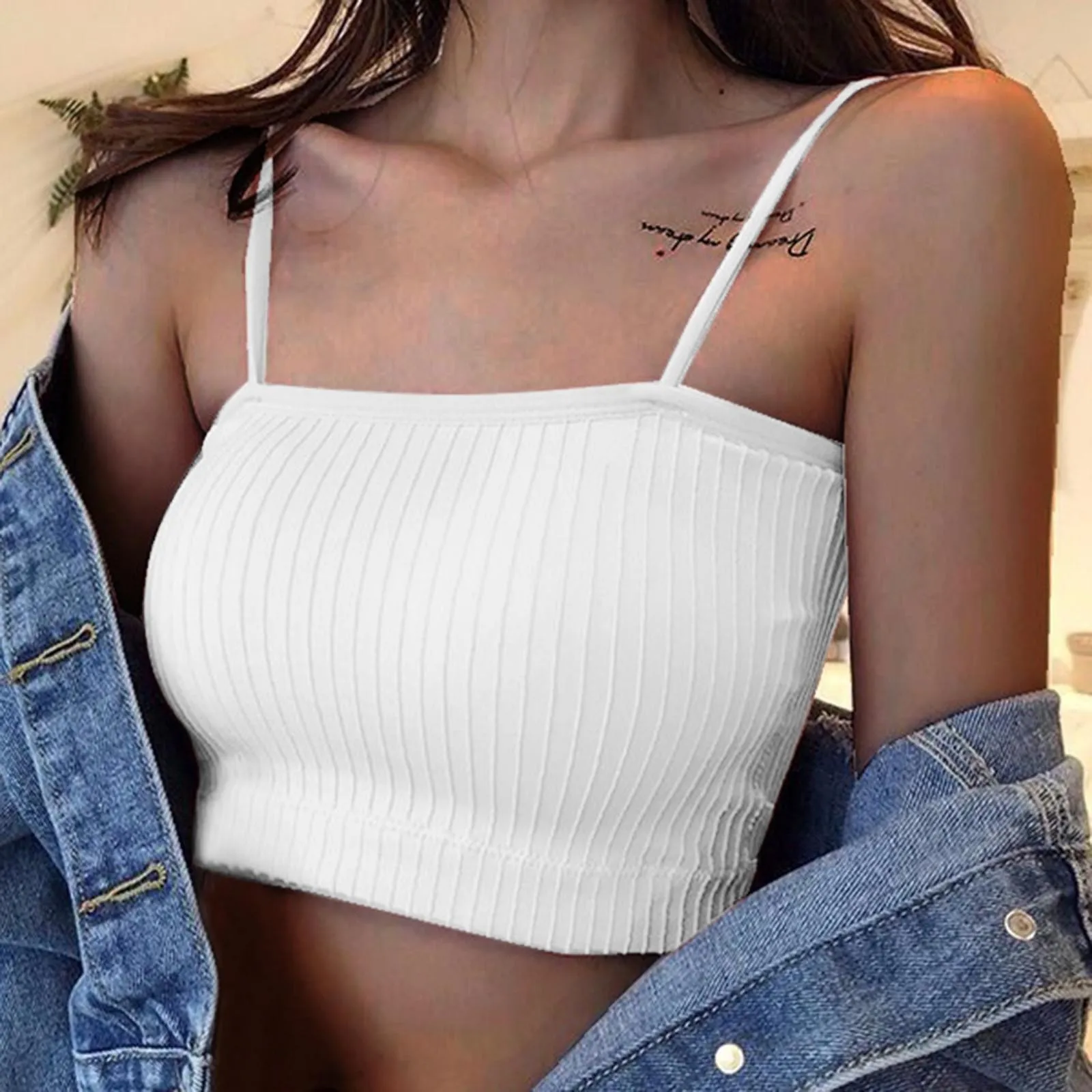 

Women Summer Camis Tanks Tops Female Sleeveless Vest Striped Bra Padded Tank Tops Spaghetti Strap Bralette Crop Top Tube Bras