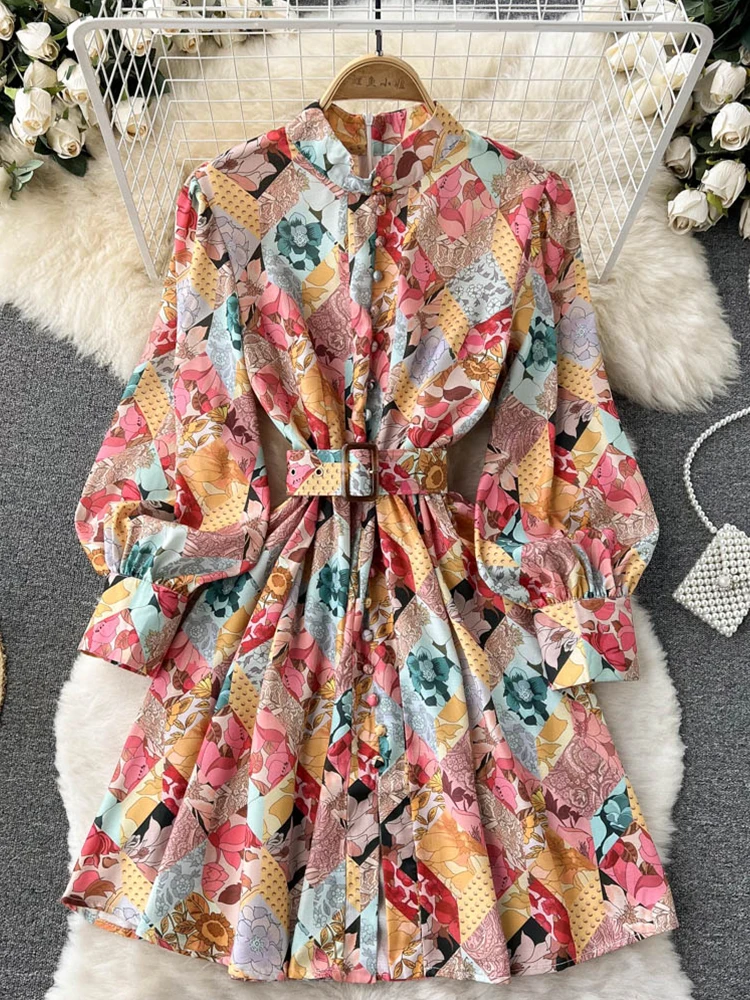 

Женское однобортное платье с высокой талией Fitaylor, винтажное платье с принтом, повседневное элегантное платье трапециевидной формы на весну...