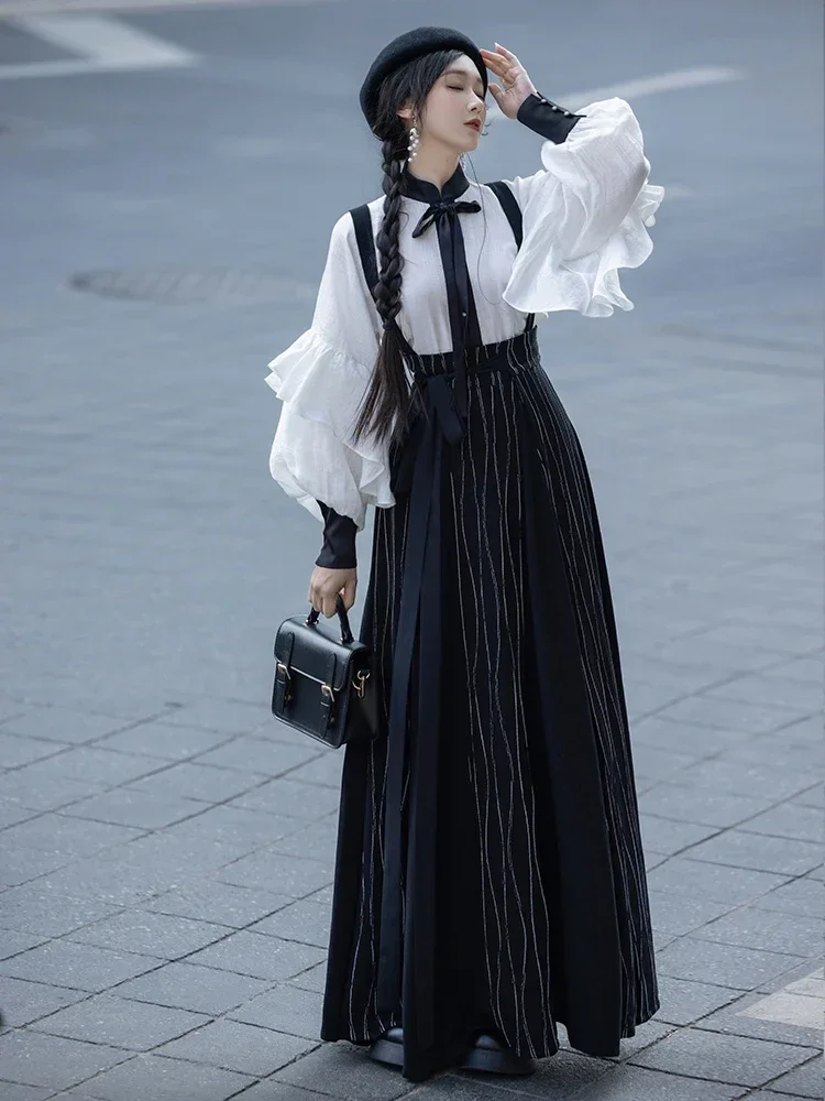 Новый оригинальный костюм в китайском стиле Hanfu с ремешком сзади и оборками по