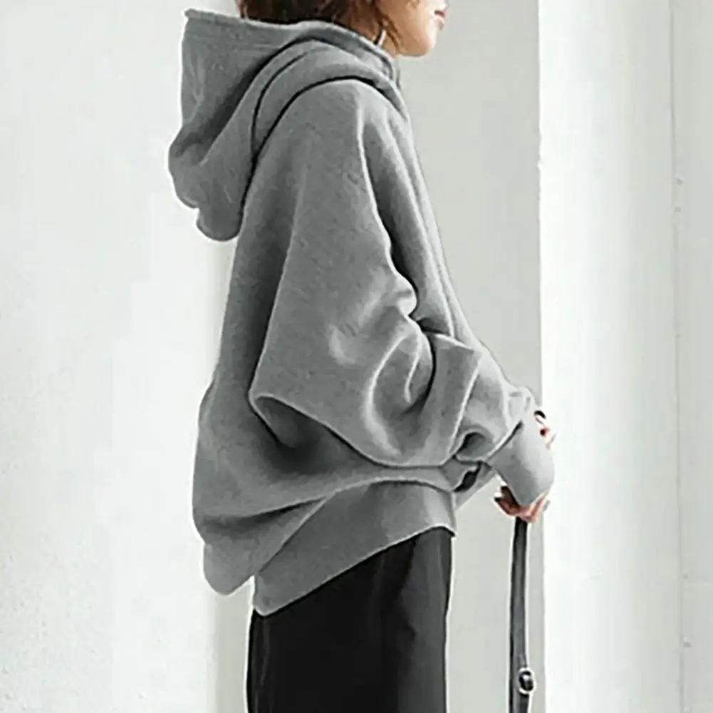 

Cardigan Hoodie Zipper Closure Loose Outwear Solid Color Women Hooded Sweatshirt Outerwear