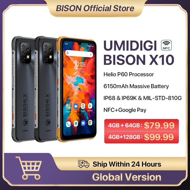 

UMIDIGI BISON X10 Global Version Smartphone NFC IP68 & IP69K 4GB 64GB Helio P60 Octa Core 6.53" HD+ 20MP Triple Camera 6150mAh U