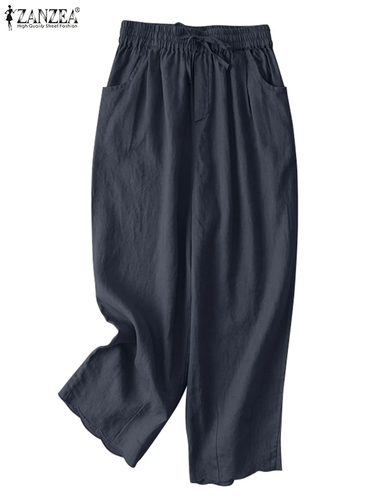 Женские винтажные однотонные хлопковые брюки ZANZEA летние повседневные