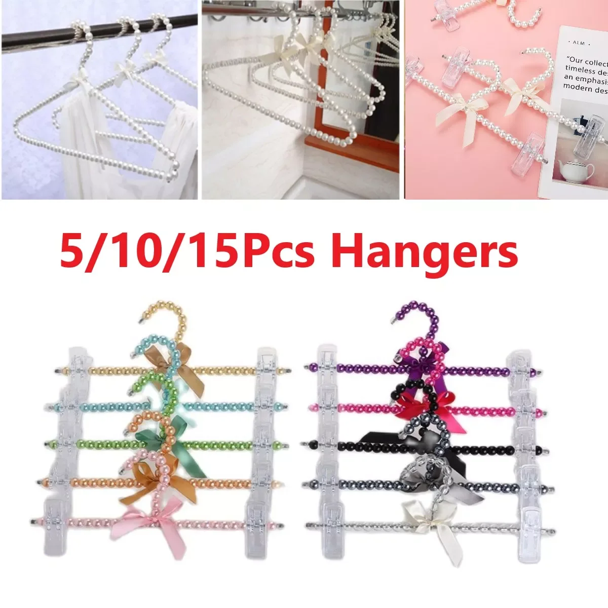 

5/10/15Pc Plastic Pearl Hanger Bow Cloth Dress Coat Hanger 40cm Closet wieszak perchas Organize Rack 30cm Elegant Trouser Hanger