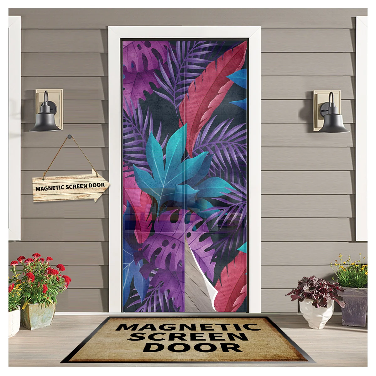 

Tropical Plant Palm Leaves Curtain Anti Mosquito Insect Curtains Magnetic Net Mesh Door Screen Kitchen Curtain