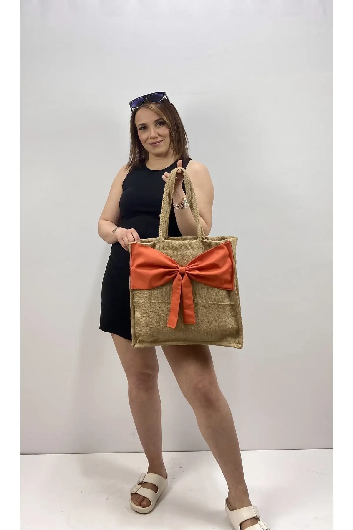 

Women Beach Bag Jute Bow Tote Bag Fashion Summer Large Capacity pattern Shoulder Bag Top Bag Bag