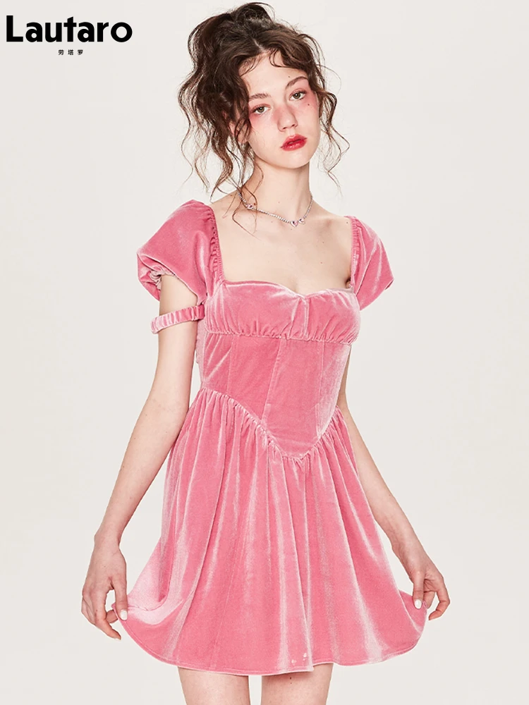 Lautaro персиково-розовое эластичное зеленое бархатное мини-платье для женщин с