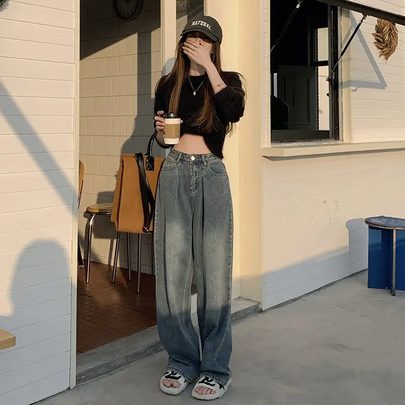 

2022 Women Baggy Jeans Harajuku Y2K Classic Denim Pants High Waist Long Trousers Wide Leg Streetwear Basic Straight Vintage L335
