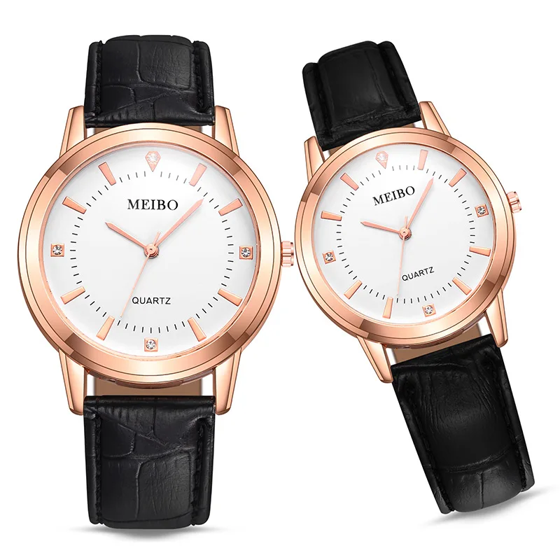 Men's Rhinestone Leather Strap Quartz Watches Creative Fashion Couples Watch
