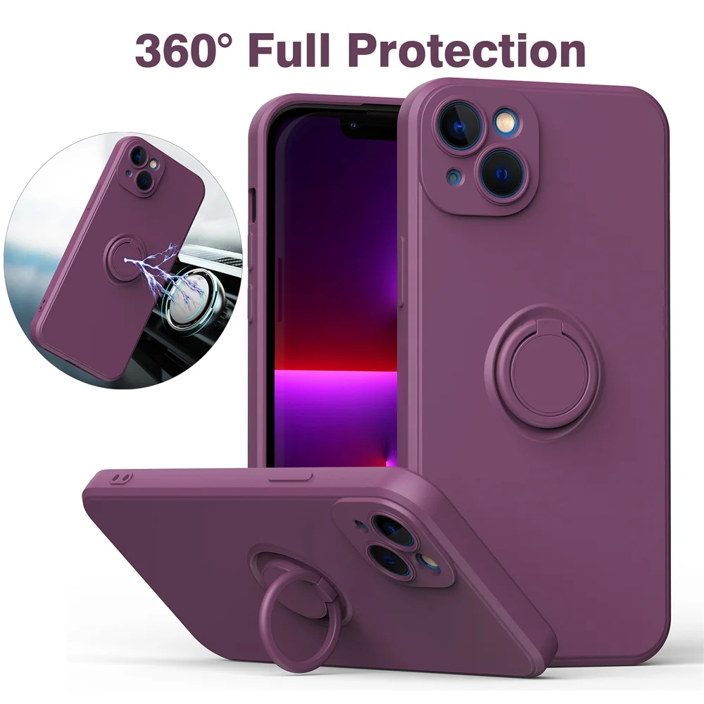 Liquid Silicone Finger Ring Stand Magnetic Holder Bracket For iPhone 16 ProMax 15 13 12 11 Mini XR XS Plus Phone Case