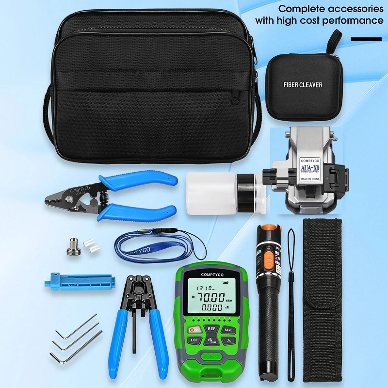 Fiber Optic Tool Kit with AUA-X9 Fiber Cleaver -70+10dBm/-50+26dBm 3 in 1 Mini Optical Power Meter 10Mw Visual Fault Locator
