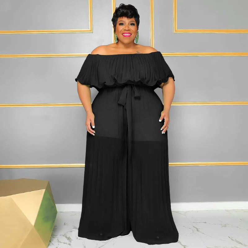 Plus Size Women Jumpsuit Long Elegant Chiffon One Piece Cloth Female Outwear Designer Wide Leg Pant 2023 Summer Fashion Jumpsuit