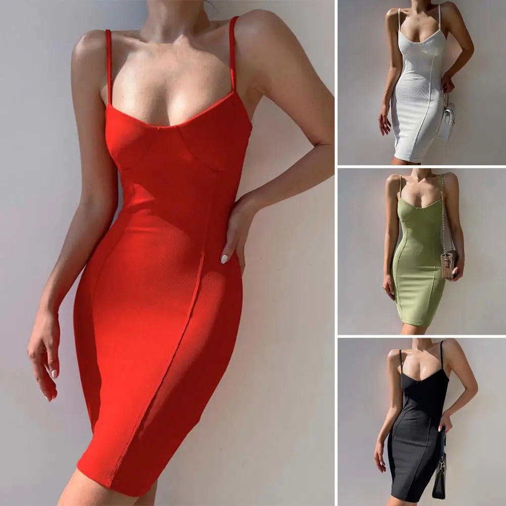 

Sexy Low Cut Ribbed Hip Wrap Dresses for women 2022 Summer Sleeveless Spaghetti Straps Backless Bodycon Mini Dress Vestidos