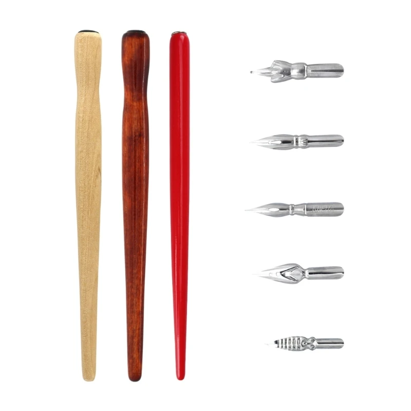 

Calligraphy Drawing Pen Kits 5 Pen Holders Handles/Replacement Fountain Pen Nibs