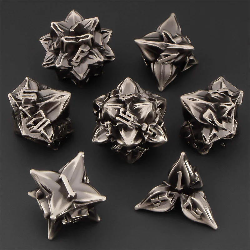 

KERWELLSI Leaves Flowers DND Metal Dice Set RPG Role Playing Game Dice, RPG Polyhedral Roll D&D Dice Set D20 D12 D10 D8 D6 D4